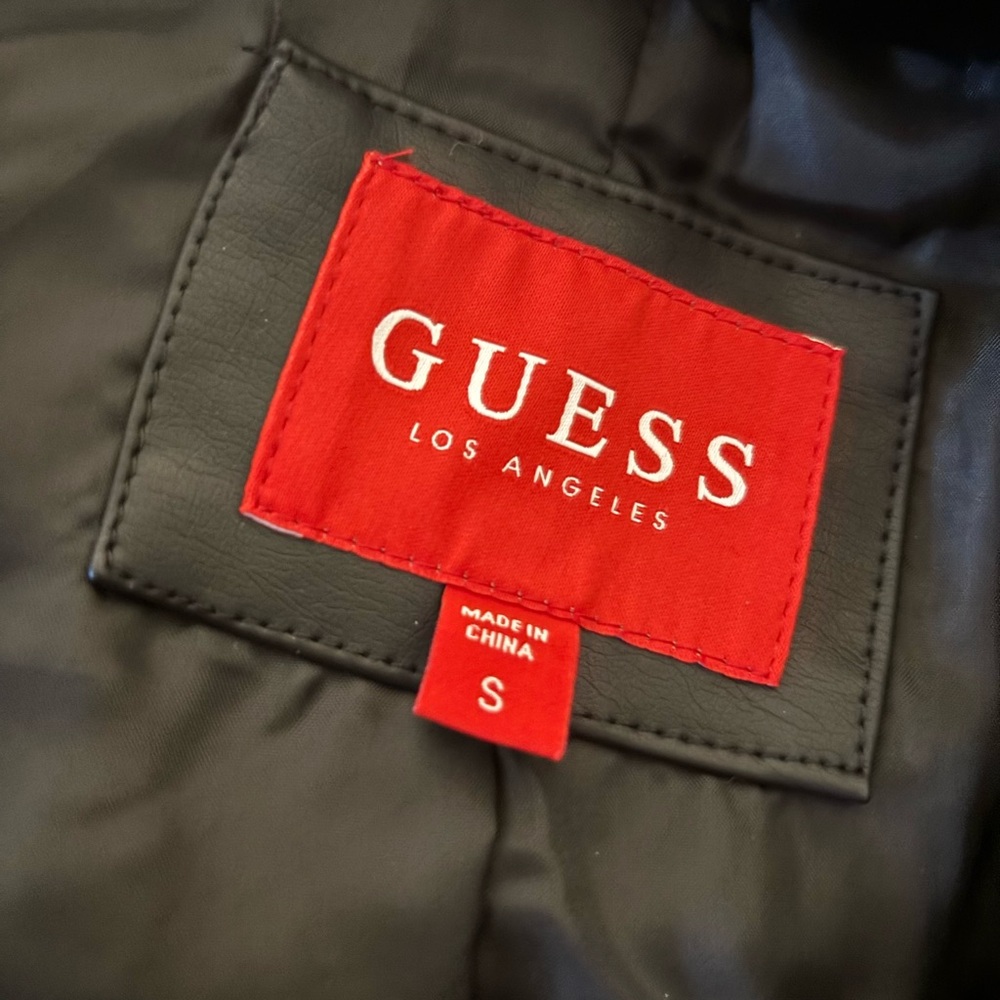 GUESS Black Leather Jacket with Faux Fur - Picture 4 of 4
